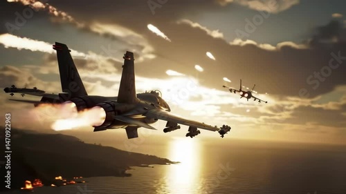 Fighter Jets in Mid-Air Dogfight