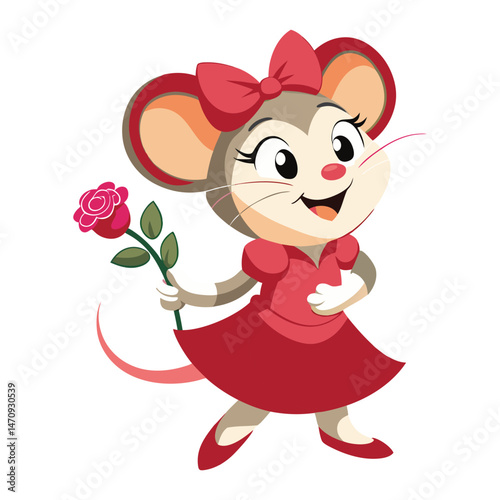 161 Vactor cute  rat red with rose Happy Chinese New Year