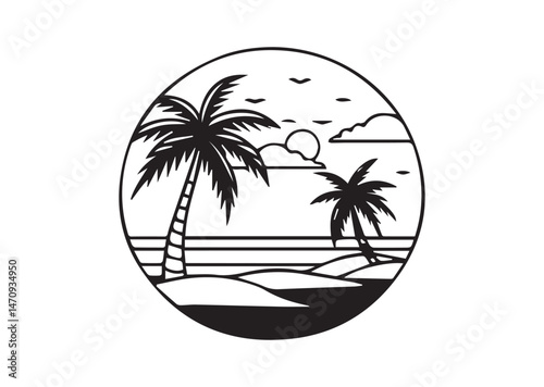 Beach Sunset Silhouette Vector