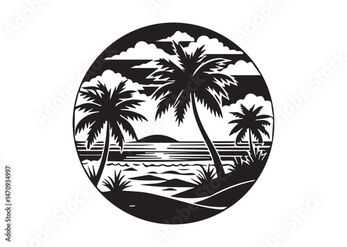 Beach Sunset Silhouette Vector