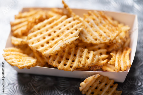 rustic  golden waffle crosscut potatoes