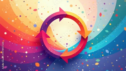 Abstract circular arrow design, vibrant colors, seamless loop, continuous motion , seamless, loop