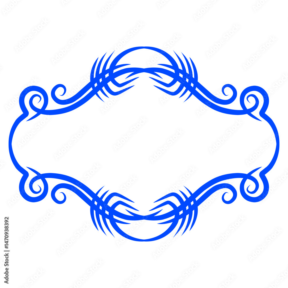 Decorative blue ornamental frame design with intricate patterns suitable for invitations or artwork