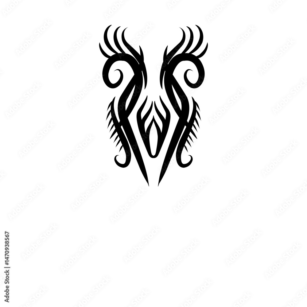 Fototapeta premium Intricate tribal tattoo design featuring symmetrical patterns and sharp lines on a plain background