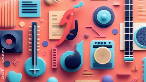 Musical Instrument and Electronic Device Flat Lay