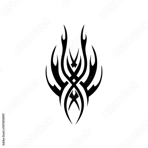 Abstract tribal design featuring intricate patterns and sharp angles, suitable for tattoos or graphic art