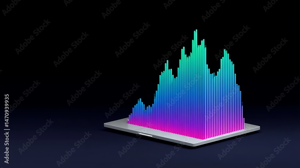 Obraz premium Data Surge 3D Graph on Laptop with Tech Growth.