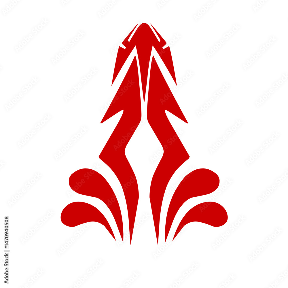 Obraz premium Abstract red graphic design featuring symmetrical shapes with dynamic lines, intended for creative projects