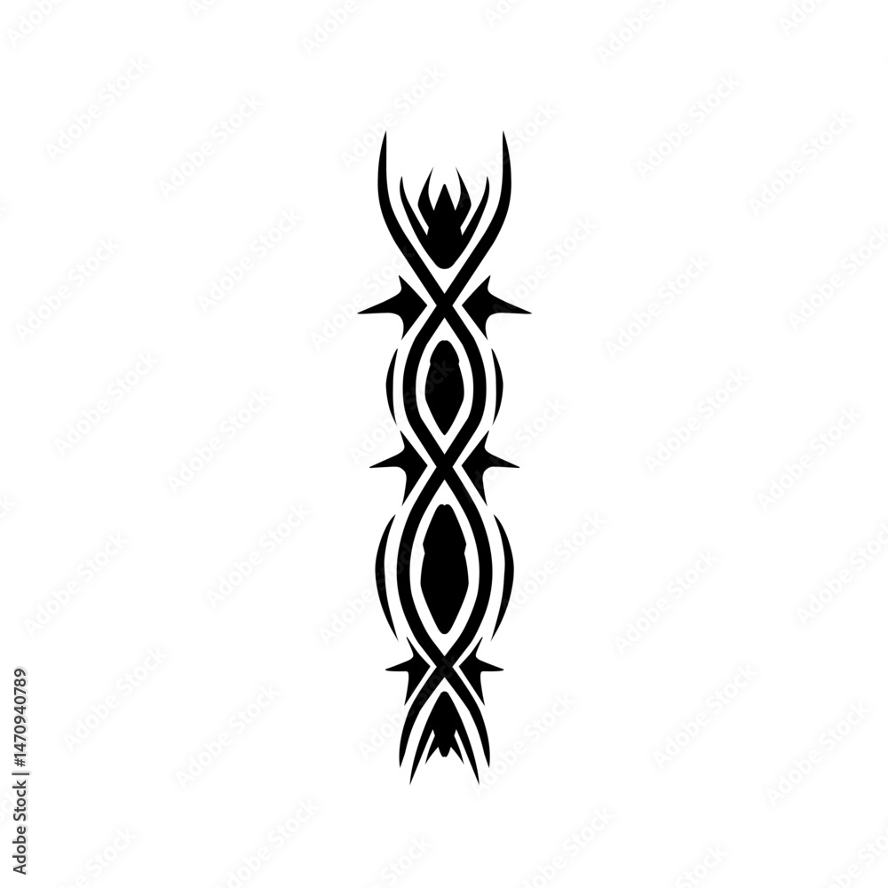 Obraz premium Abstract black tribal design with intricate patterns and sharp elements on a white background
