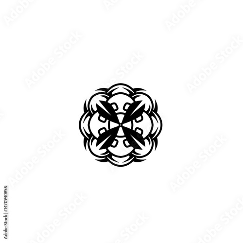 Intricate black and white floral design with symmetrical patterns, ideal for artistic backgrounds