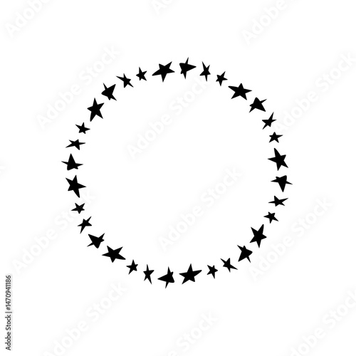 Circular arrangement of stars on a white background, perfect for festive decorations or graphics