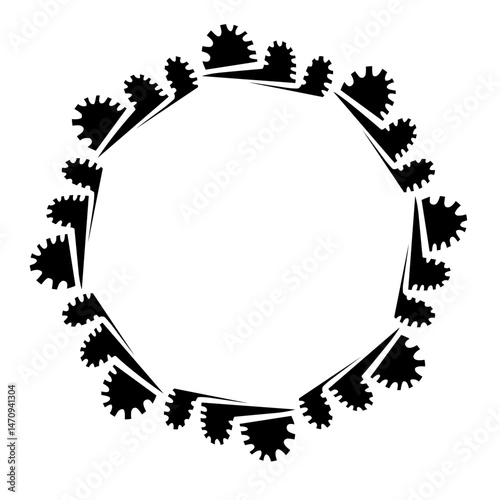Abstract design featuring interconnected gears in a circular arrangement against a white background