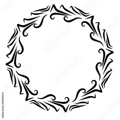 Abstract circular design featuring intricate black patterns on a white background, ideal for creative use