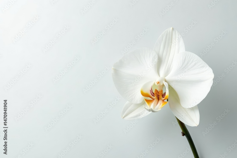 Obraz premium Delicate white orchid blossom on pure white backdrop, bright, flower, summer