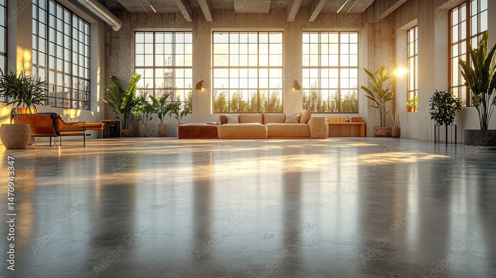 Fototapeta premium Open loft space with sunlight