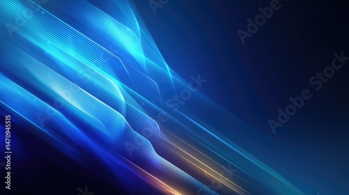 Abstract blue light stripes with dynamic curves on a dark background, creating a futuristic and technological visual. Ideal for digital, tech, and modern - themed backgrounds, wallpapers, or posters. photo