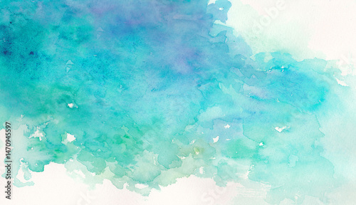 爽やかな青緑色の水彩背景　背景イラスト　テクスチャ素材