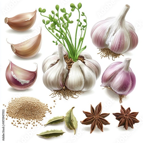 Realistic garlic and spice illustration