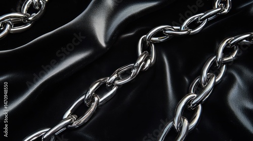Metal Chains on Black Fabric photo