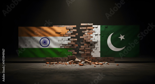 Bricks Breaking Between Two Countries Showing Flag