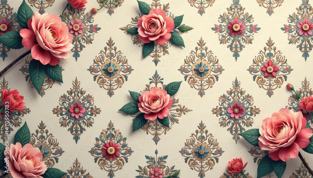 custom made wallpaper toronto digitalIntricate floral damask wallpaper in muted tones, ornate, fabric, pastel