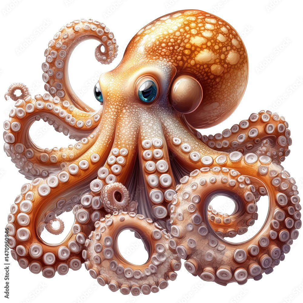 Obraz premium Stylized octopus illustration showcasing detailed tentacle curls and vibrant colors