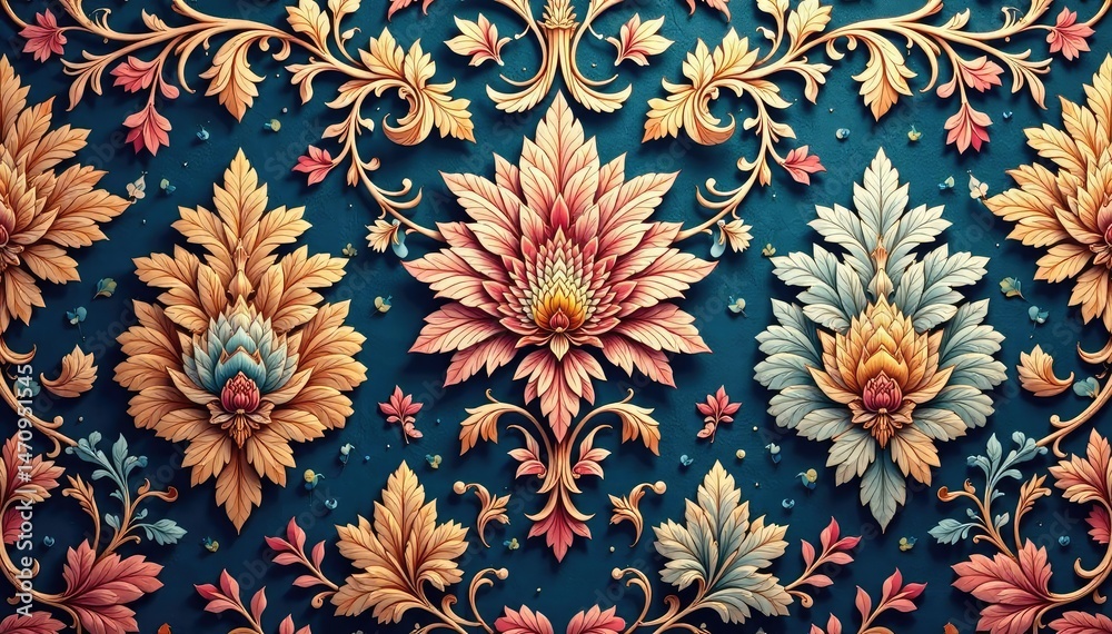 Intricate woven floral damask, elegant swirls and leaves , floral, luxury, woven pattern Intricate woven floral damask, elegant swirls and leaves , floral, luxury, woven pattern