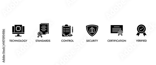 ISO27001 banner web icon vector illustration concept for information security management system (ISMS) with an icon of technology, standards, control, security, certification, and verified