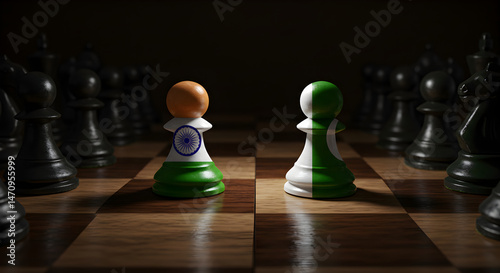 Chess Pawns Facing Each Other on a Chessboard