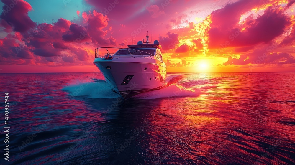 Fototapeta premium Luxurious yacht at vibrant sunset (1)