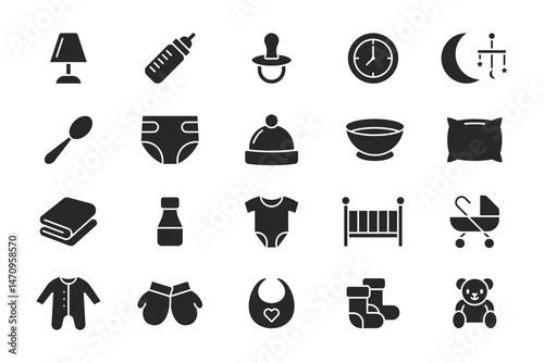 Baby Essentials solid Icon Pack – Minimalist Vector Set