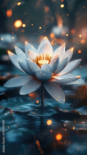 Enchanted lotus flower bathed in ethereal light