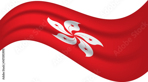 Hong Kong wavy flag, waving flag vector illustration