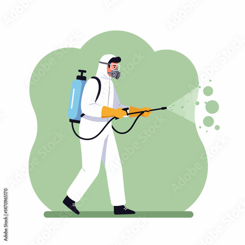 Man in Hazmat Suit Spraying Disinfectant for Sanitation