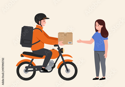 Fast Delivery Service Courier on Motorcycle Delivering a Package