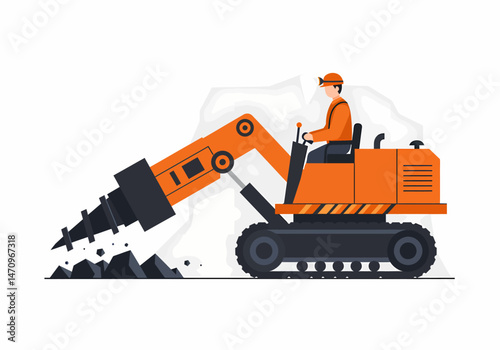 Drilling Machine Vector Illustration Heavy Industrial Mining Concept