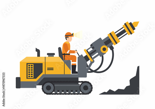 Miner Operator Working on Drilling Machine Vector Illustration