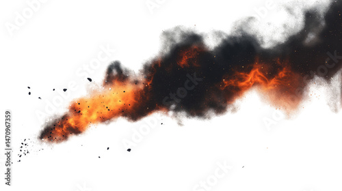 Dynamic 3D Render of Flying Fiery Ember and Coal Particles Isolated on Clean White Background for Visual Effects