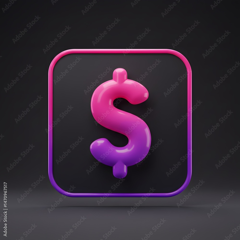 Inflated 3D Dollar Sign in Pink-Purple Gradient on Dark Background – Financial Concept Art Inflated 3D Dollar Sign in Pink-Purple Gradient on Dark Background – Financial Concept Art