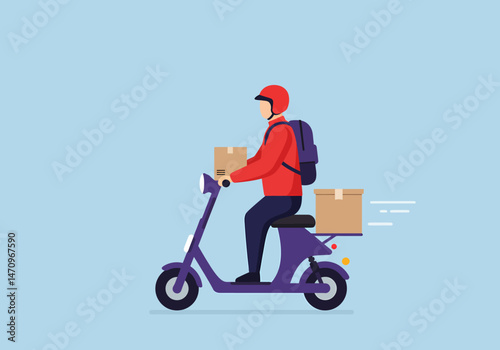 Express Delivery Rider on Scooter with Package Illustration