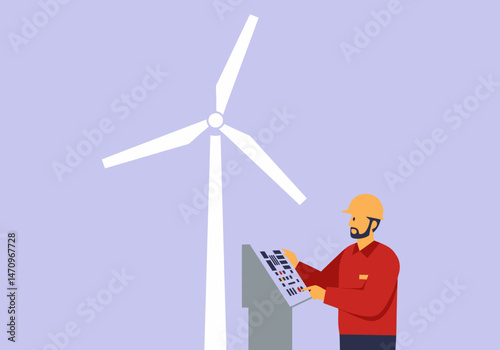 Engineer Controlling Wind Turbine System Renewable Clean Energy Industry