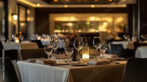 Elegant dining setup with glassware in a modern restaurant