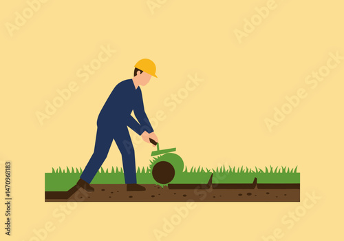 Lawn Installation A Man Laying Sod In the Garden