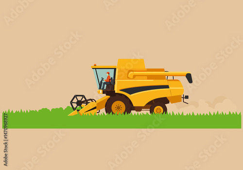 Yellow Harvester on Field Harvesting Crops Agriculture Illustration