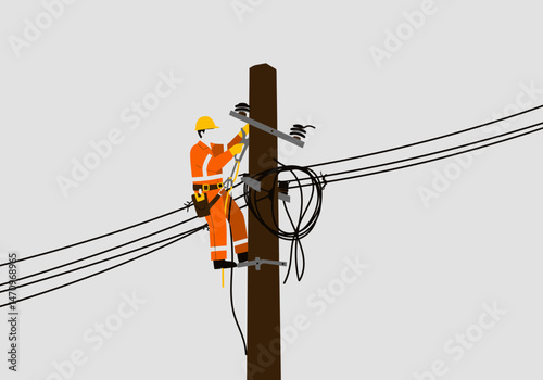 Electrical Engineer Working High on a Utility Pole