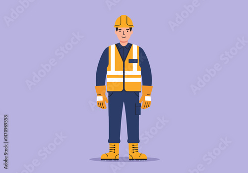 Construction Worker Wearing High Visibility Vest Hard Hat Illustration