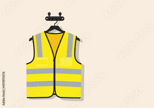 Yellow Safety Vest On Hanger Industry Protection Concept