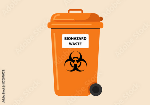Orange Biohazard Waste Container Vector Illustration Disposal Safety