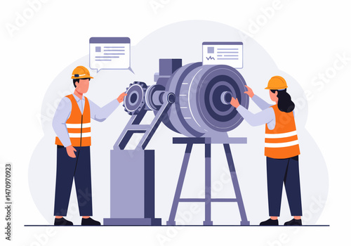 Technicians Repairing Mechanical Equipment in Industrial Setting Illustration