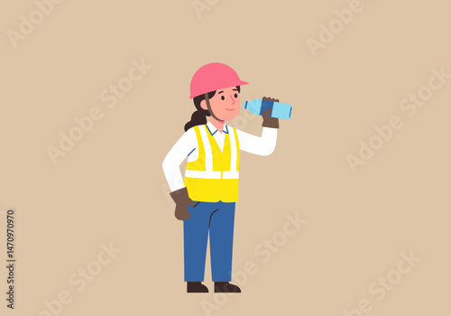 Construction worker taking a break drinking water on site